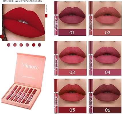 Set lápiz labial 6pcs líquido mate - Kit de regalo resistente al agua y de larga duración