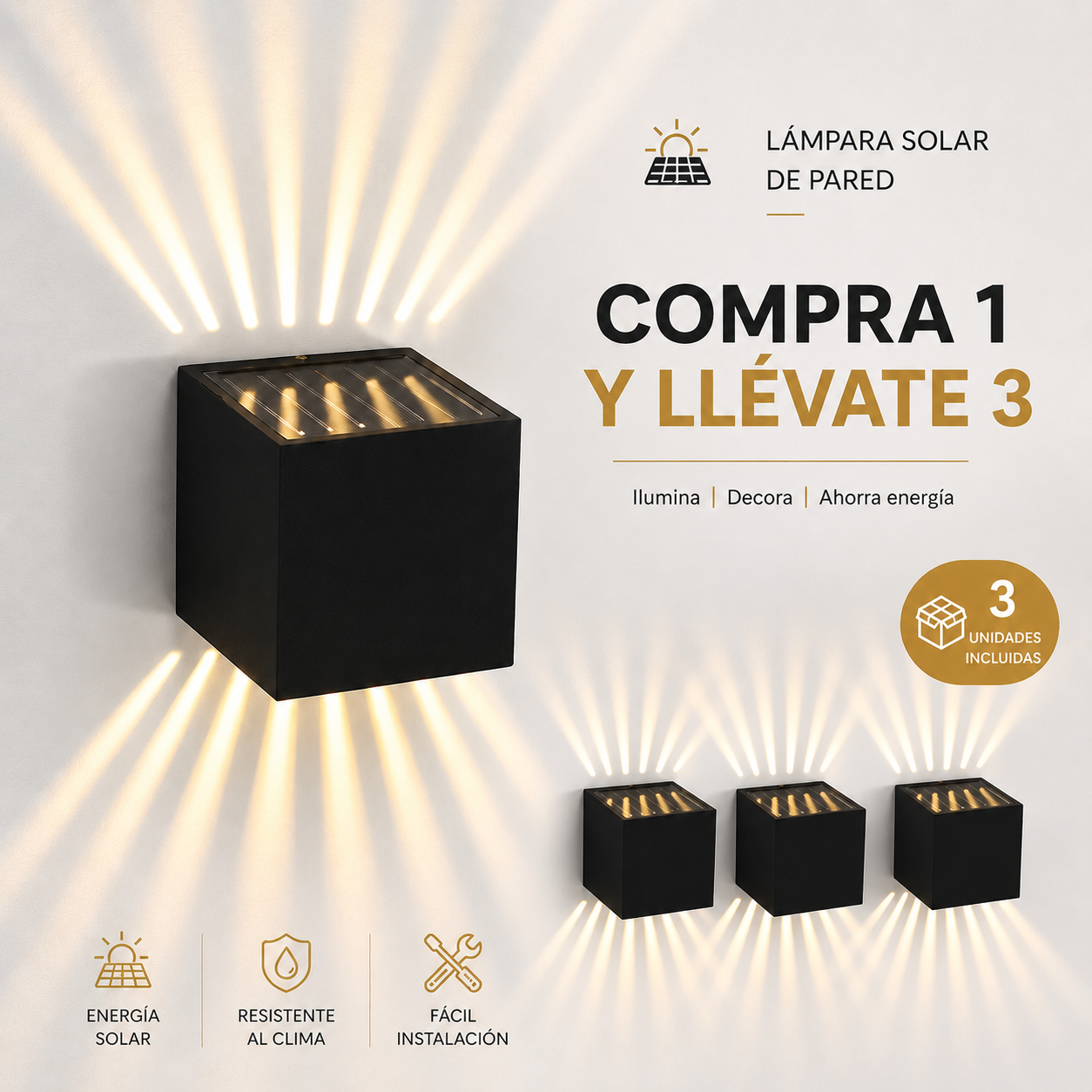 Lampara Solar de Pared Decorativa - Compre 1 y lleve 3